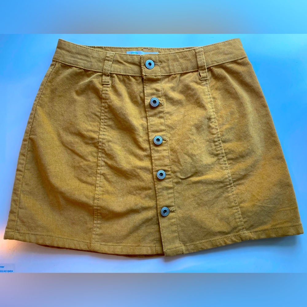 Button-Front Mustard Mini Skirt